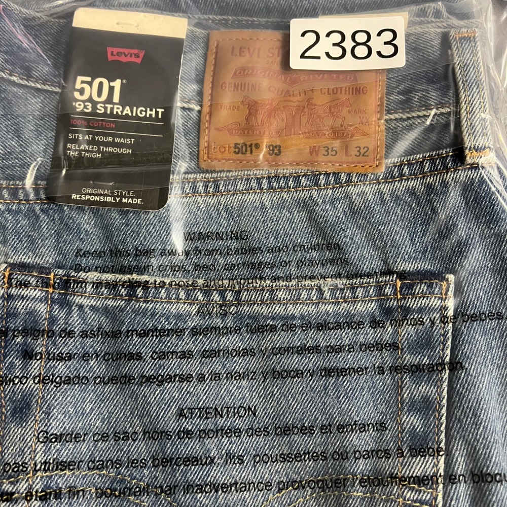 Levis Premium 501 93 Straight Jeans Mens 35x32 Light Wash Distressed 79830-0294 - Picture 11 of 11
